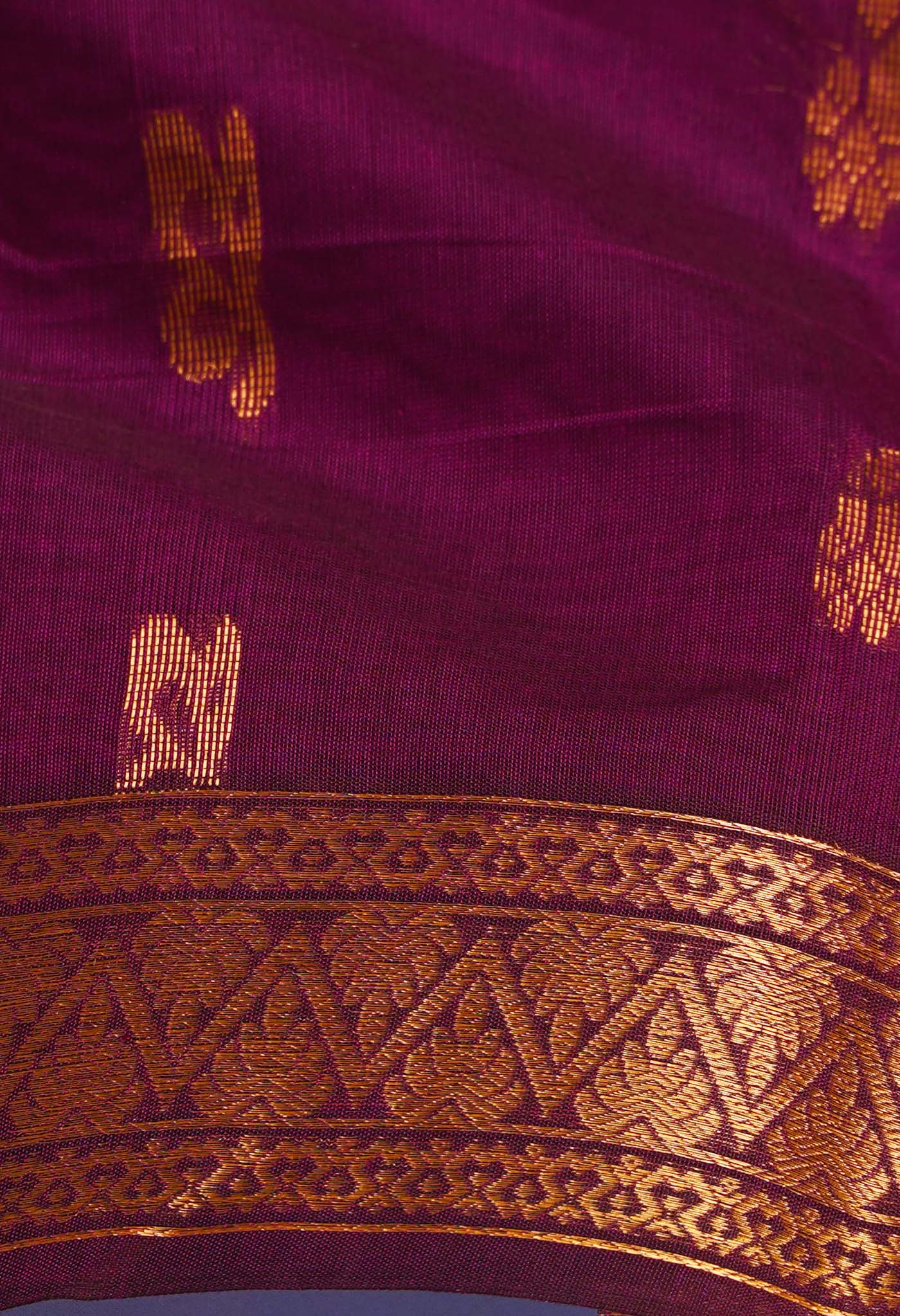 Purple Pure Handloom Gadwal Mercerized Cotton Saree-UNM66251