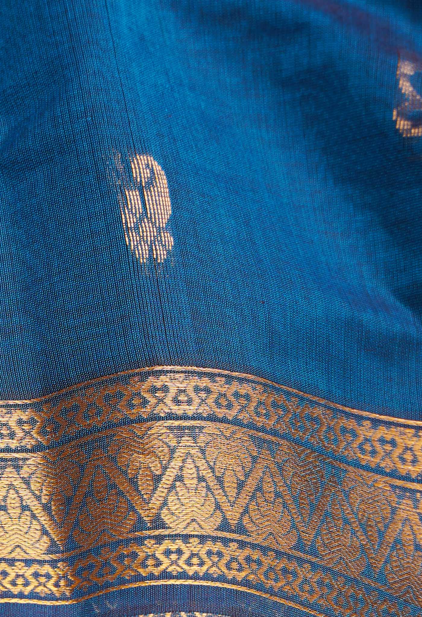 Blue Pure Handloom Gadwal Mercerized Cotton Saree-UNM66252