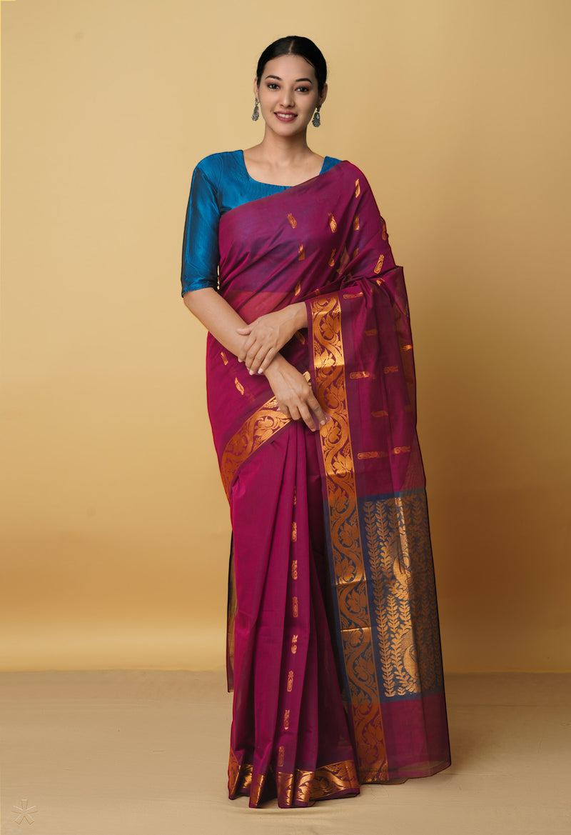 Purple Pure Handloom Gadwal Mercerized Cotton Saree-UNM66254