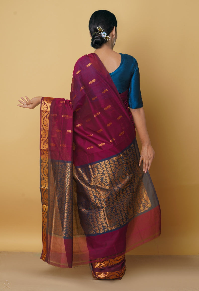 Purple Pure Handloom Gadwal Mercerized Cotton Saree-UNM66254