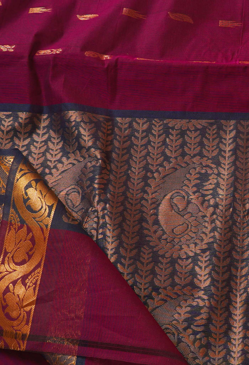 Purple Pure Handloom Gadwal Mercerized Cotton Saree-UNM66254