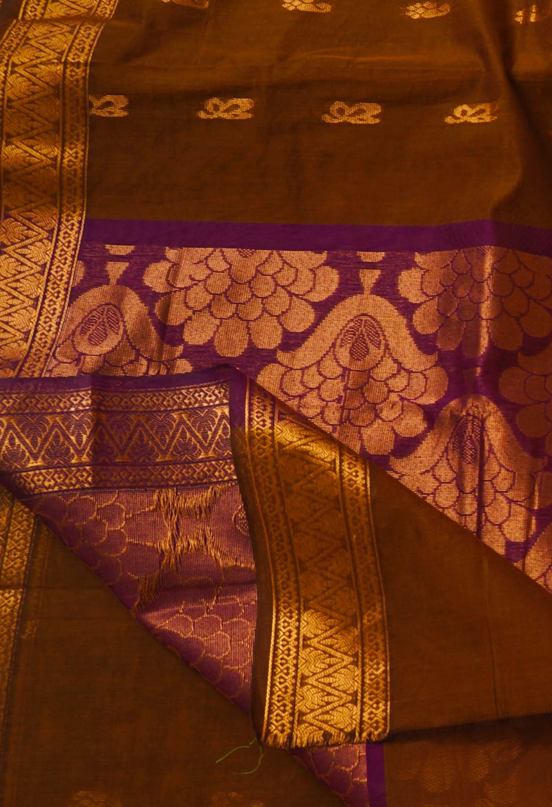 Copper Brown Pure Handloom Gadwal Mercerized Cotton Saree-UNM66257