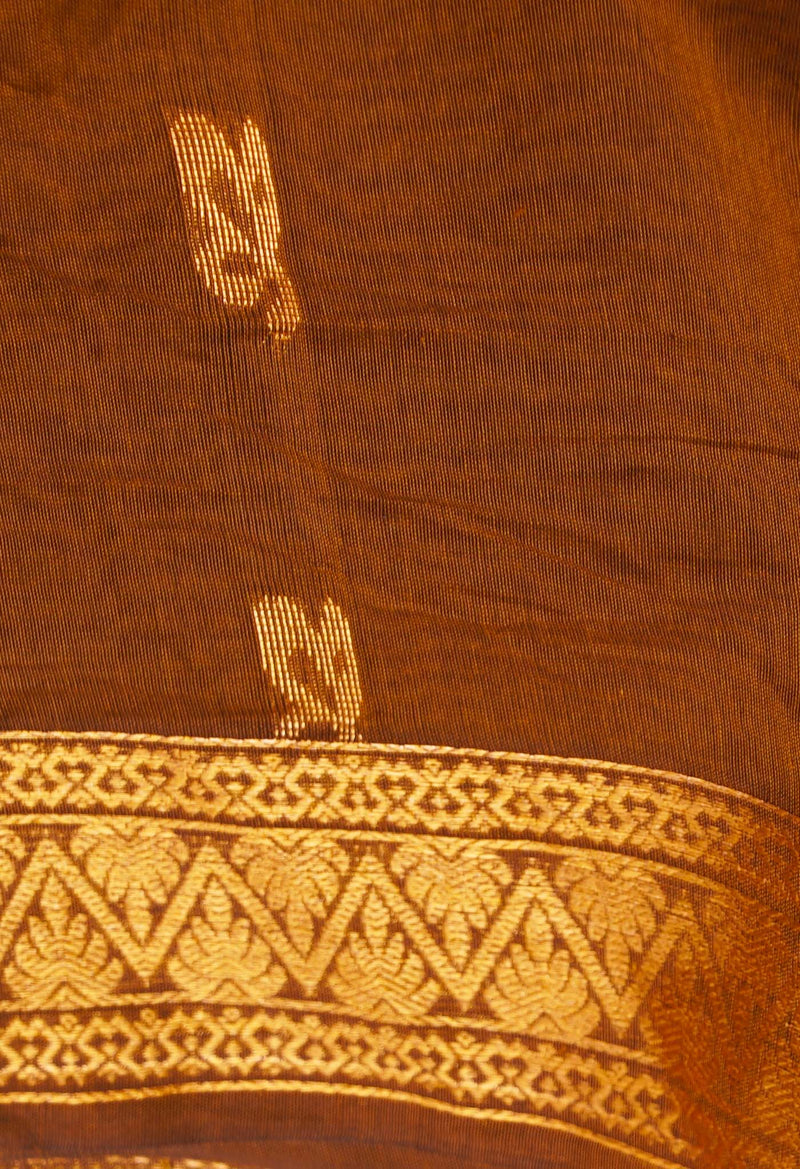 Copper Brown Pure Handloom Gadwal Mercerized Cotton Saree-UNM66257