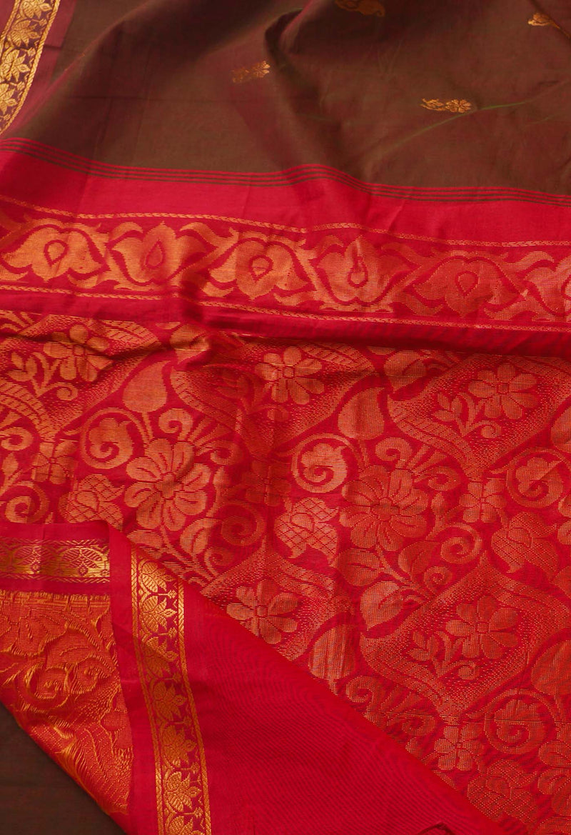 Red-Green Pure Handloom Pavni Venkatagiri Cotton Saree-UNM66260