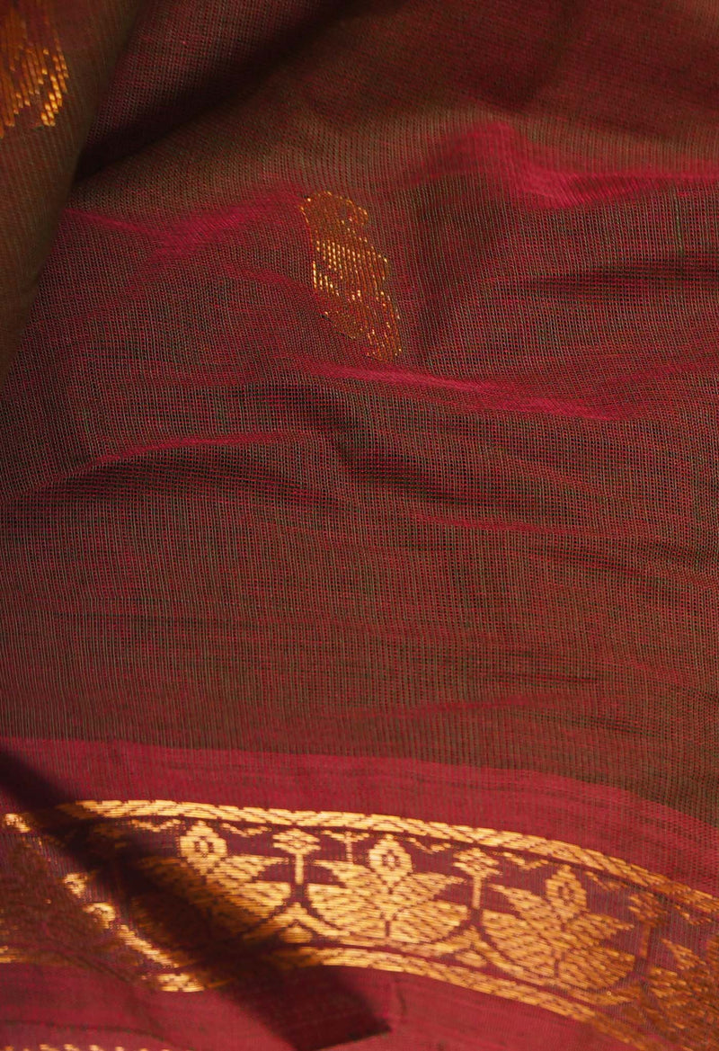 Red-Green Pure Handloom Pavni Venkatagiri Cotton Saree-UNM66260