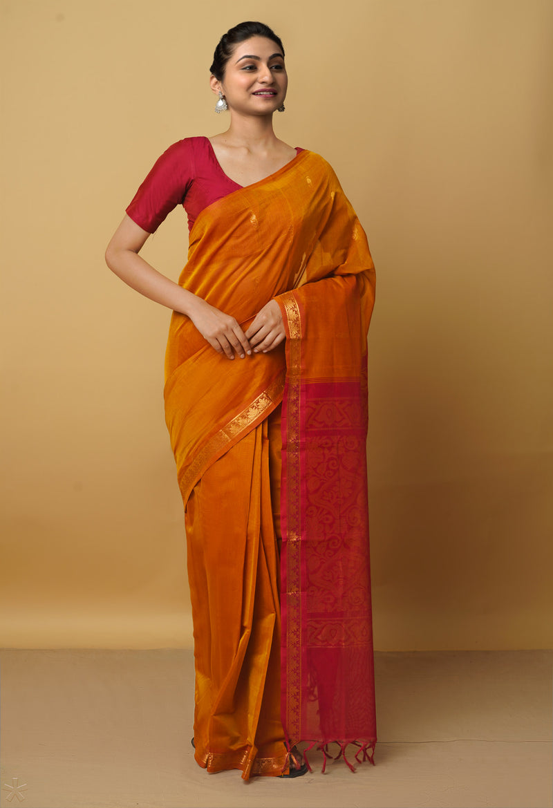 Rust Orange Pure Handloom Pavni Venkatagiri Cotton Saree-UNM66261