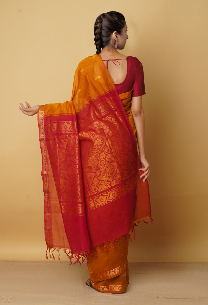 Rust Orange Pure Handloom Pavni Venkatagiri Cotton Saree-UNM66261