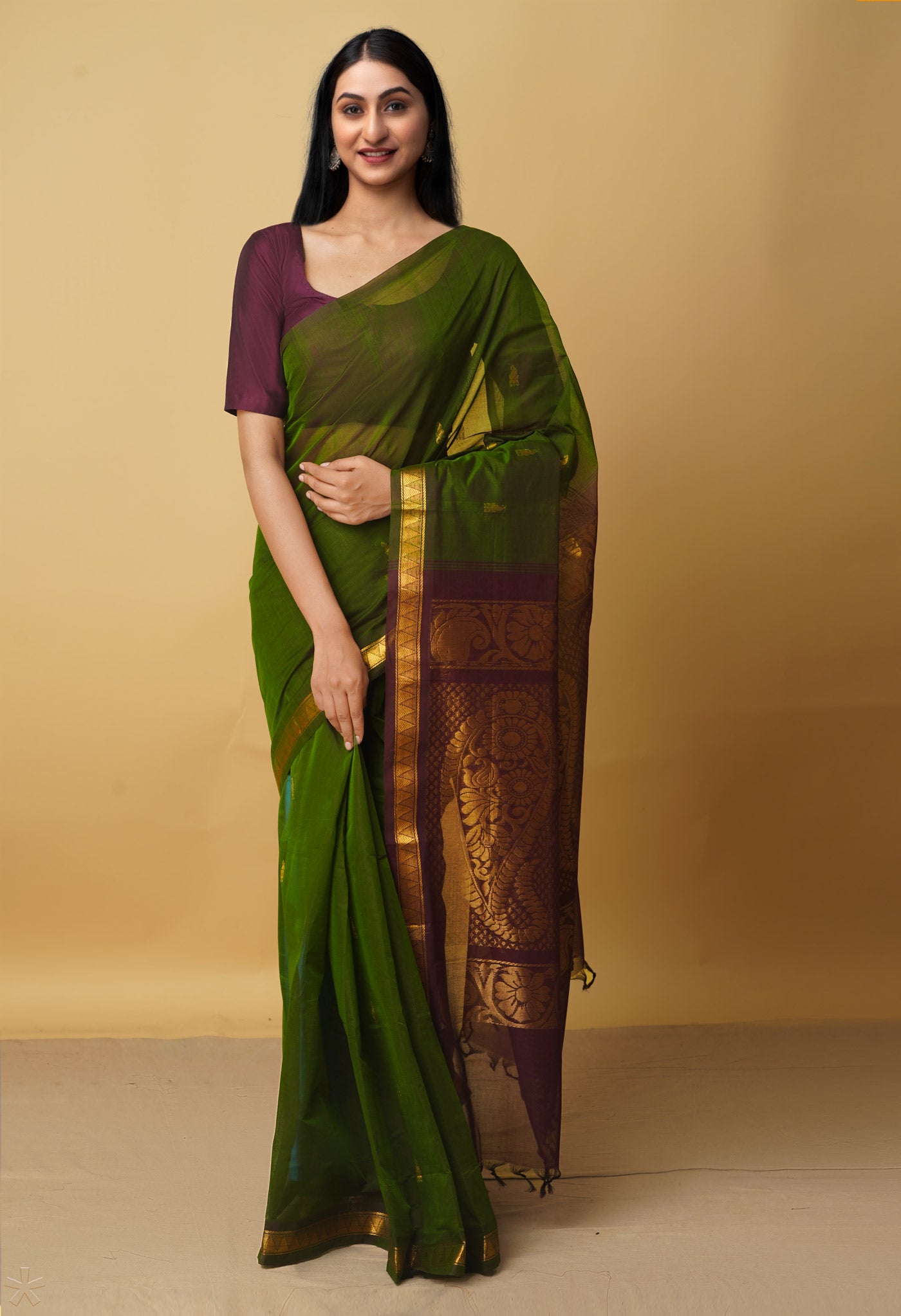 Green Pure Handloom Pavni Venkatagiri Cotton Saree-UNM66269
