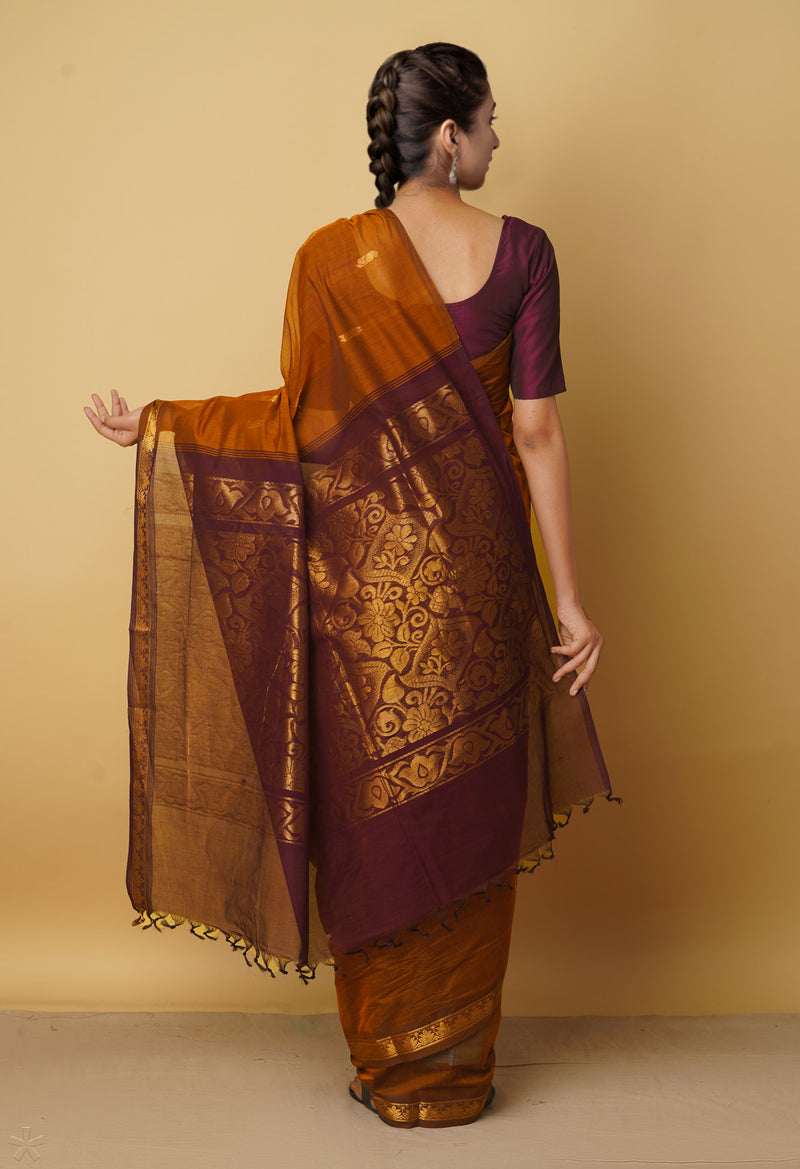 Rust Orange Pure Handloom Pavni Venkatagiri Cotton Saree-UNM66270