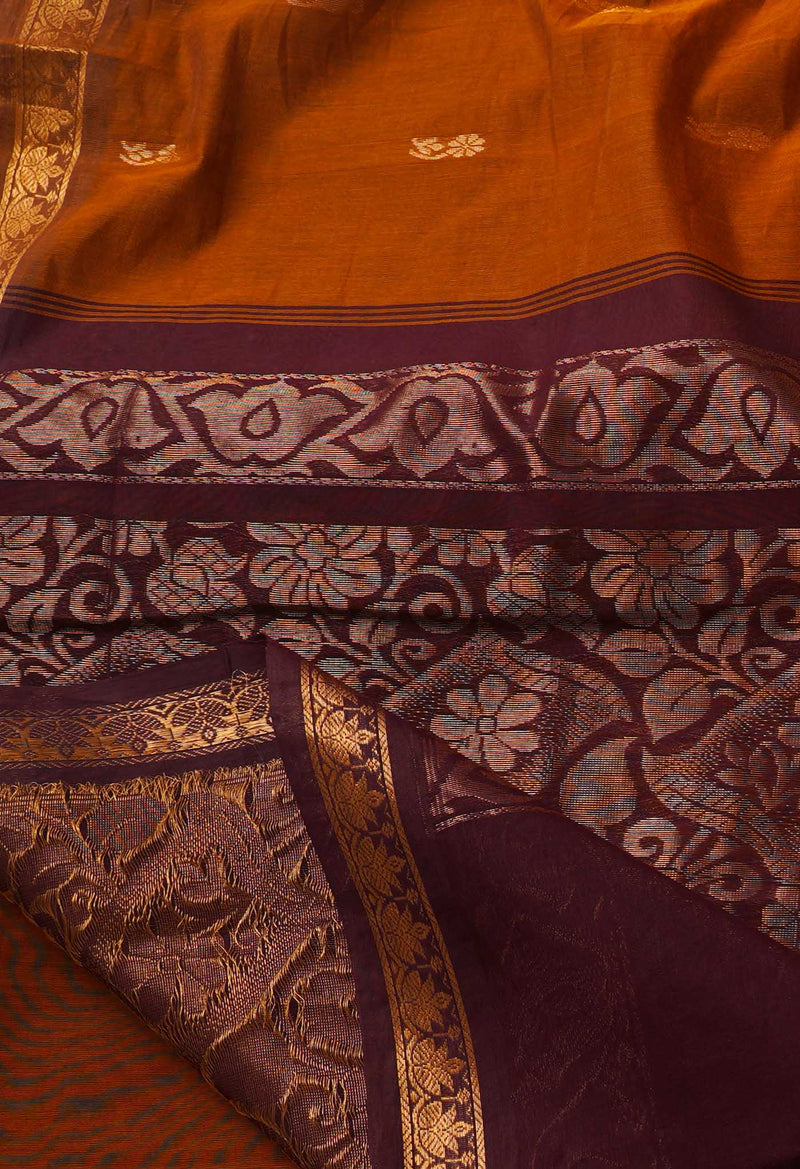 Rust Orange Pure Handloom Pavni Venkatagiri Cotton Saree-UNM66270