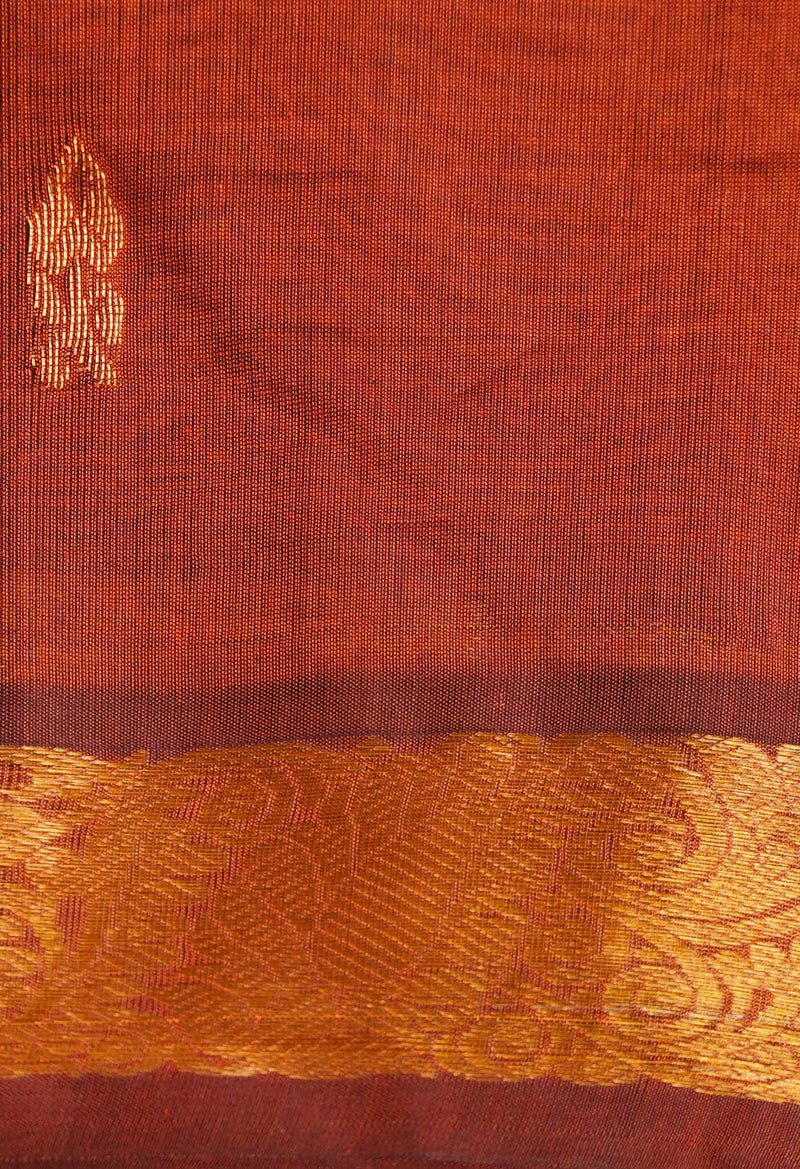 Chestnut Pure Handloom Gadwal Mercerized Cotton Saree-UNM66271