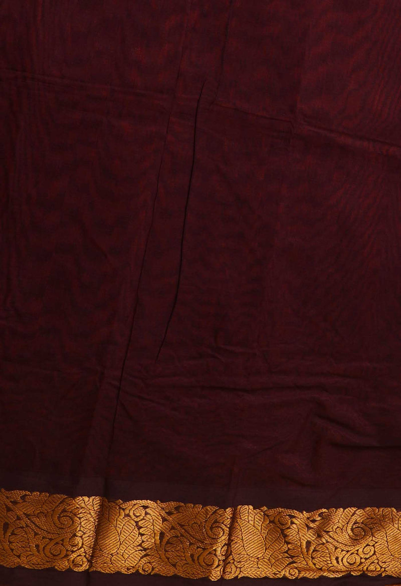 Chestnut Pure Handloom Gadwal Mercerized Cotton Saree-UNM66271