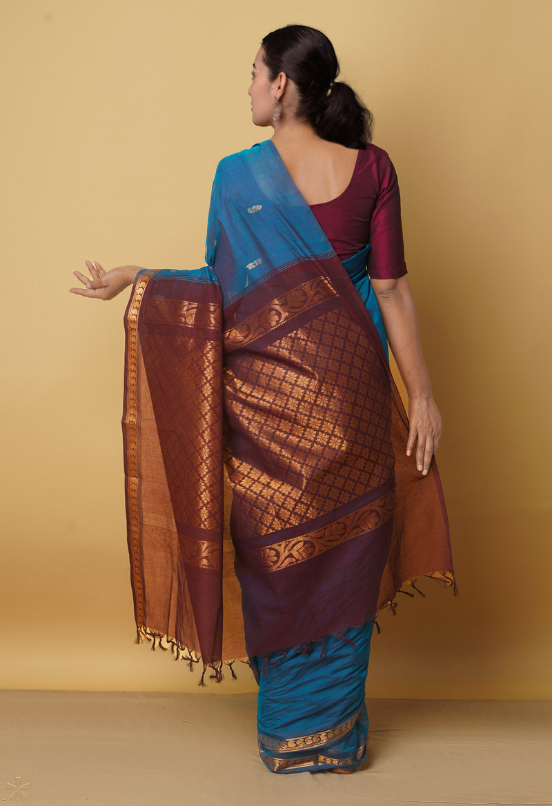 Blue Pure Handloom Pavni Venkatagiri Cotton Saree-UNM66274