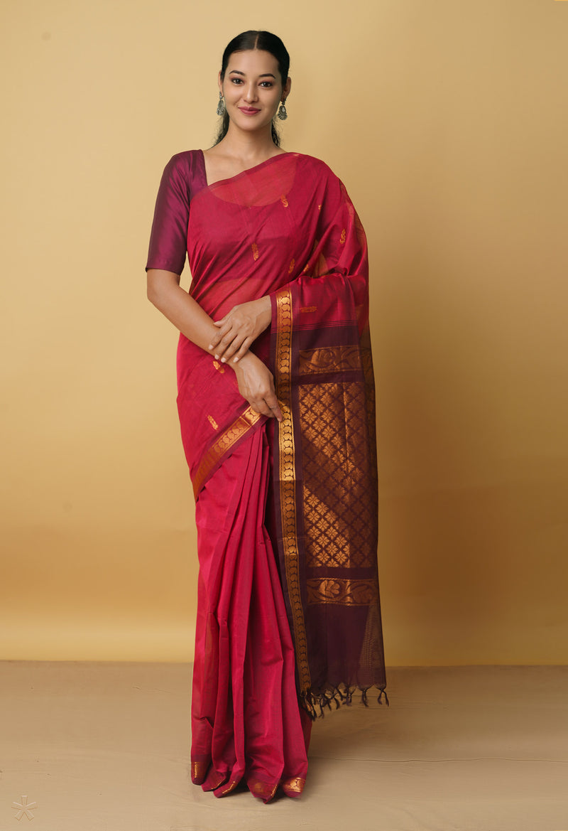 Pink Pure Handloom Pavni Venkatagiri Cotton Saree-UNM66275