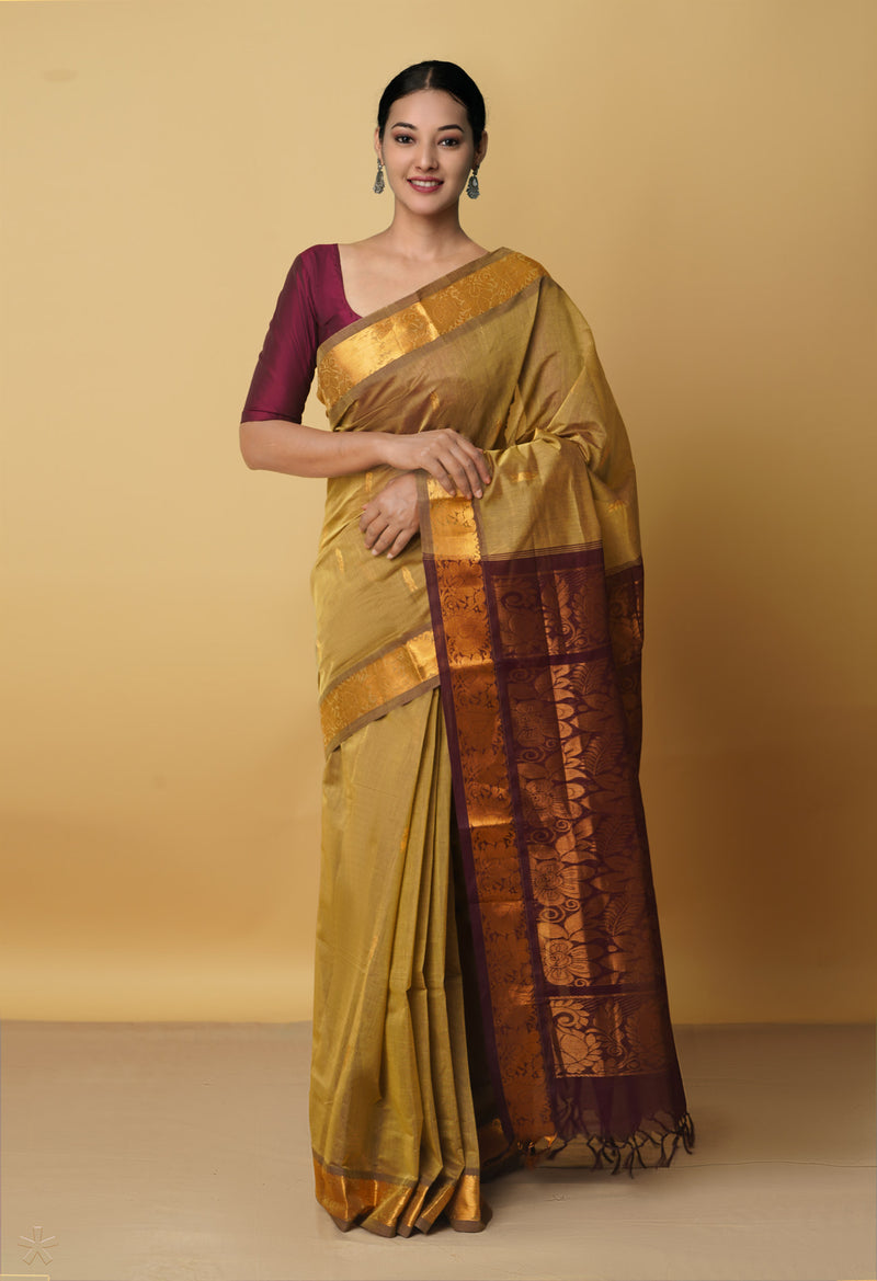 Brown Pure Handloom Gadwal Cotton Saree-UNM66278