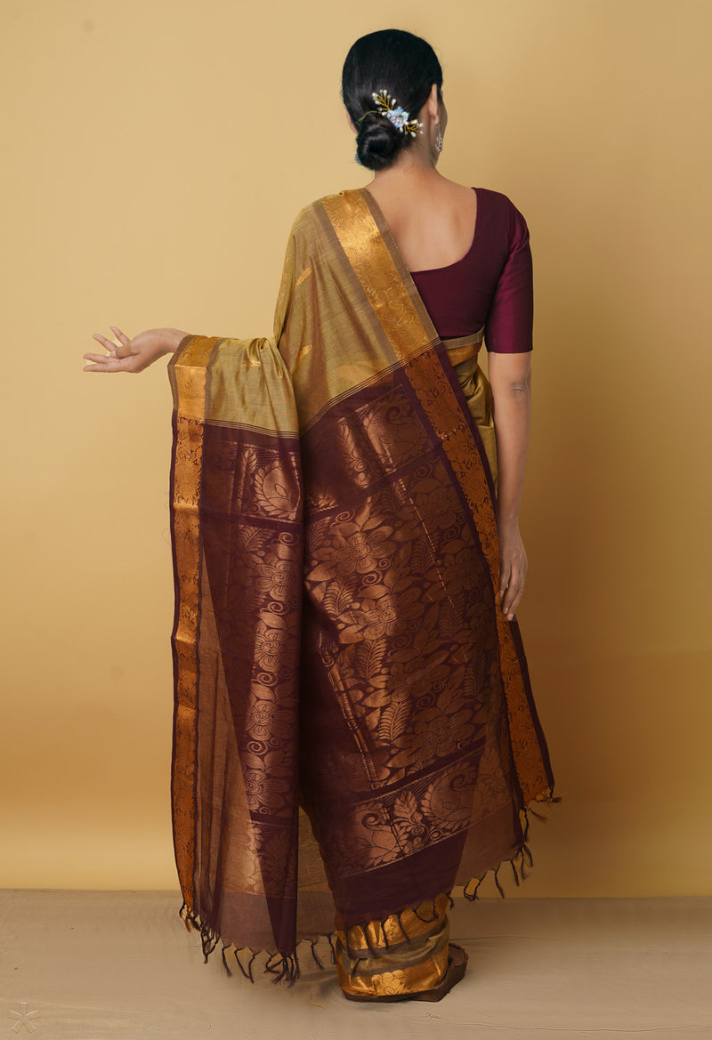 Brown Pure Handloom Gadwal Cotton Saree-UNM66278