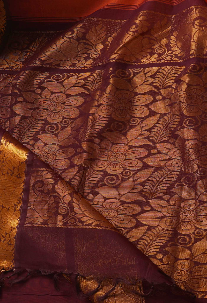 Chestnut Pure Handloom Gadwal Cotton Saree-UNM66279