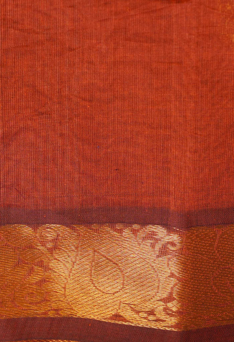 Chestnut Pure Handloom Gadwal Cotton Saree-UNM66279