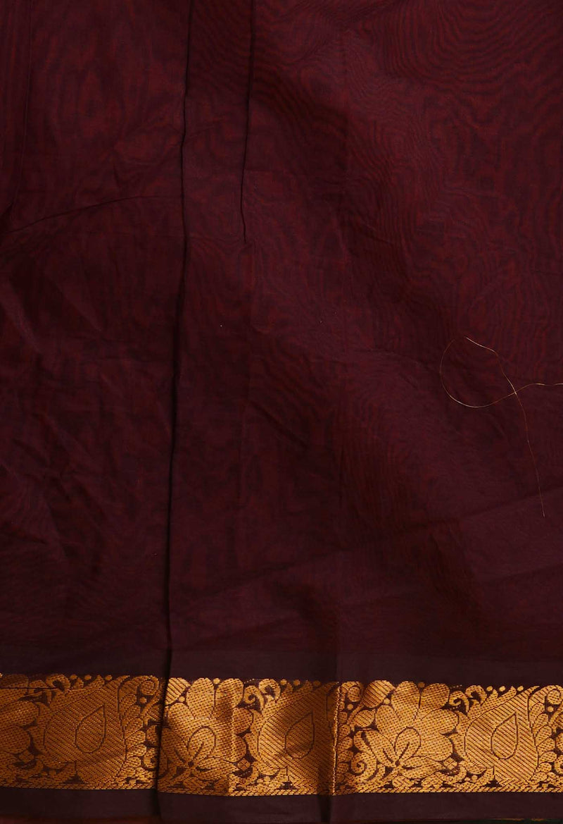 Chestnut Pure Handloom Gadwal Cotton Saree-UNM66279