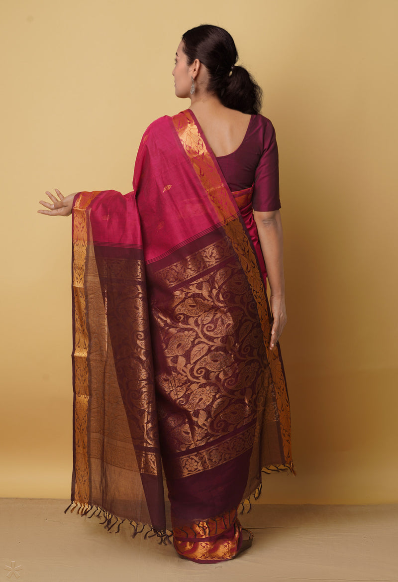 Pink Pure Handloom Gadwal Cotton Saree-UNM66285