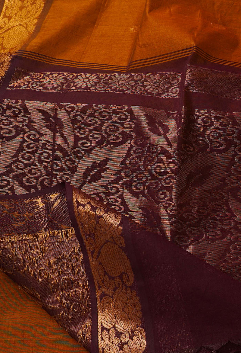 Rust Orange Pure Handloom Gadwal Cotton Saree-UNM66286