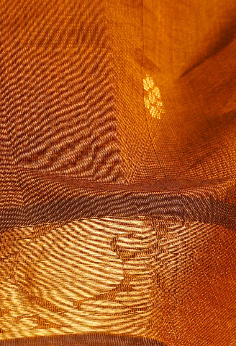Rust Orange Pure Handloom Gadwal Cotton Saree-UNM66286
