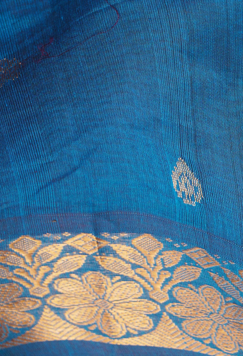 Blue Pure Handloom Gadwal Cotton Saree-UNM66288