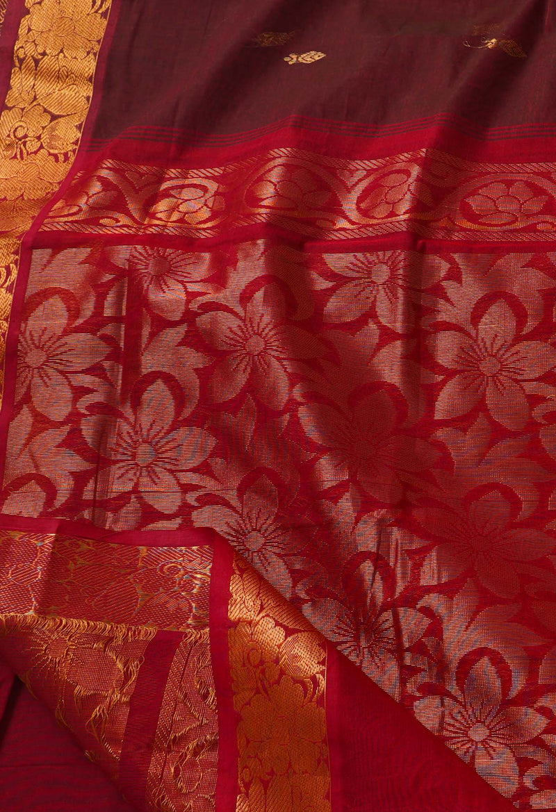 Maroon Pure Handloom Gadwal Cotton Saree-UNM66290