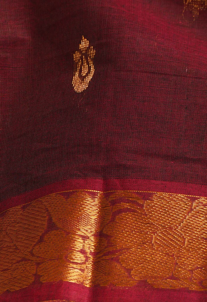 Maroon Pure Handloom Gadwal Cotton Saree-UNM66290