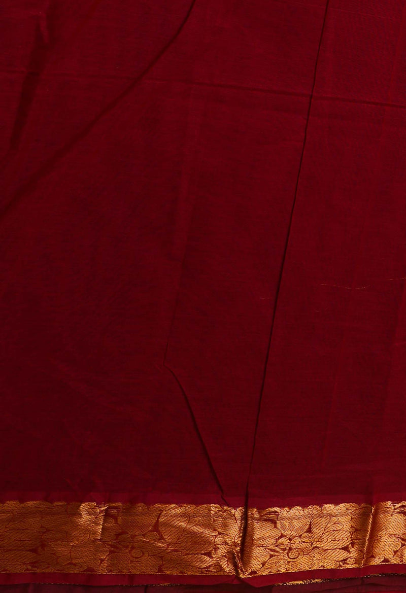 Maroon Pure Handloom Gadwal Cotton Saree-UNM66290