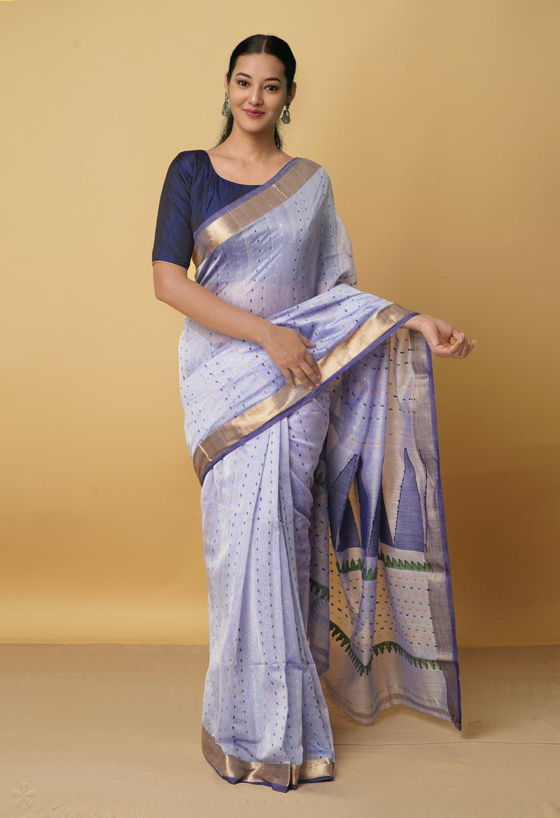 Light Blue Pure Handloom Maheshwari Sico Saree-UNM66293
