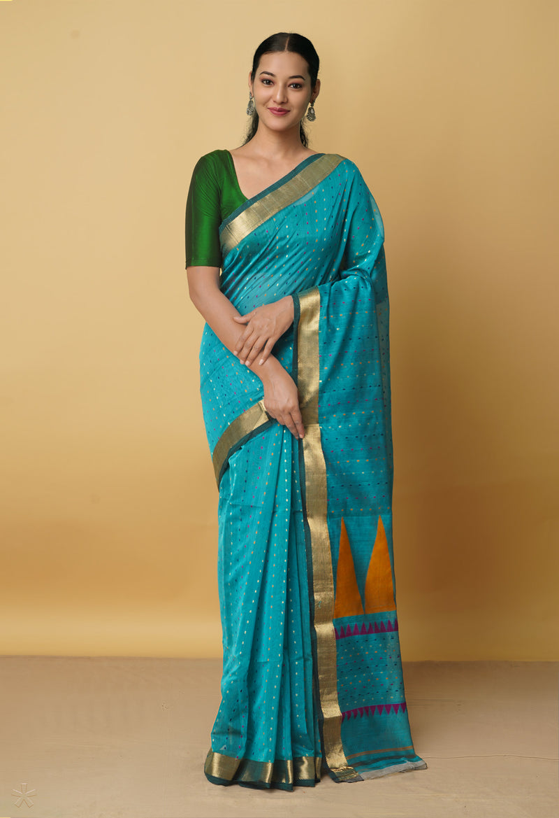 Blue Pure Handloom Maheshwari Sico Saree-UNM66295