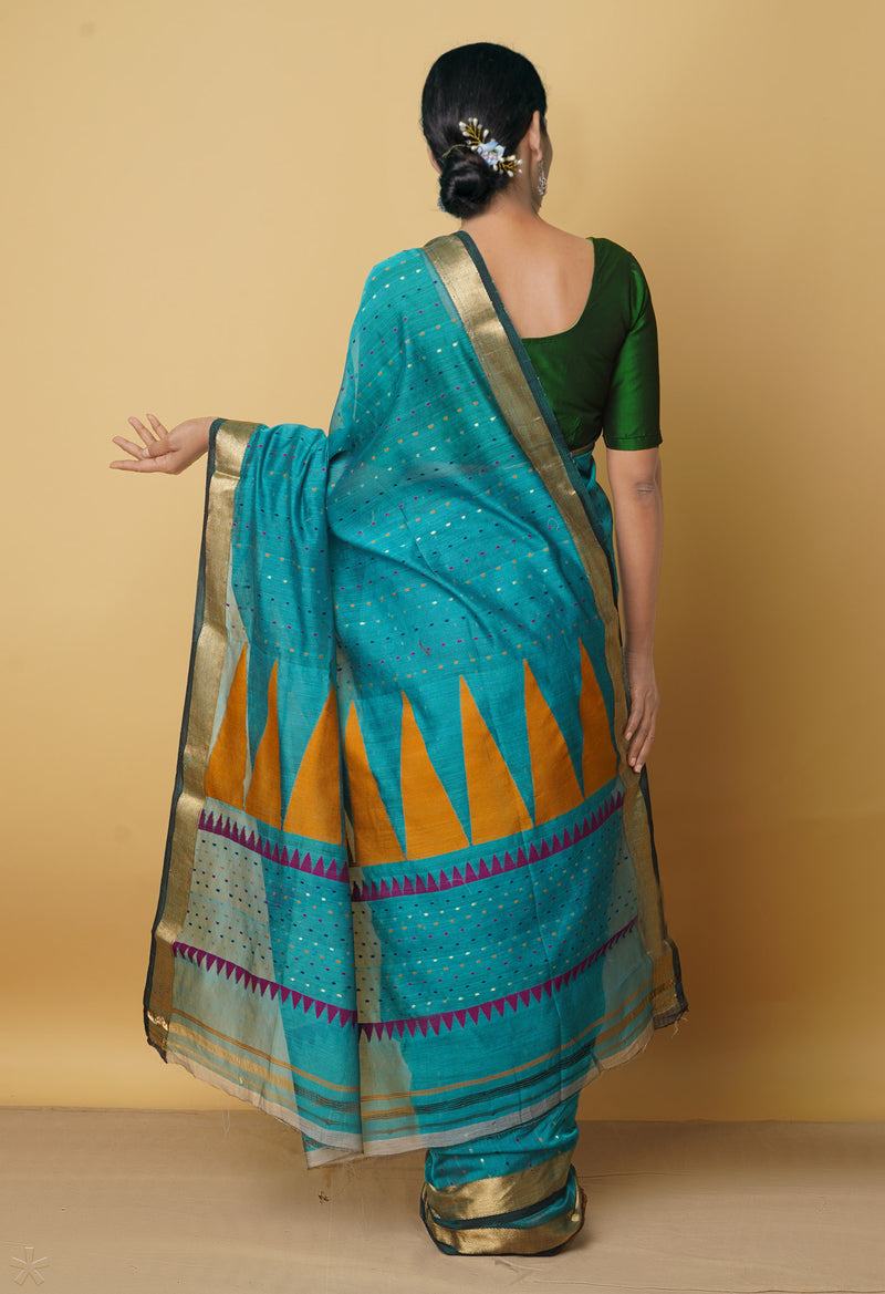 Blue Pure Handloom Maheshwari Sico Saree-UNM66295