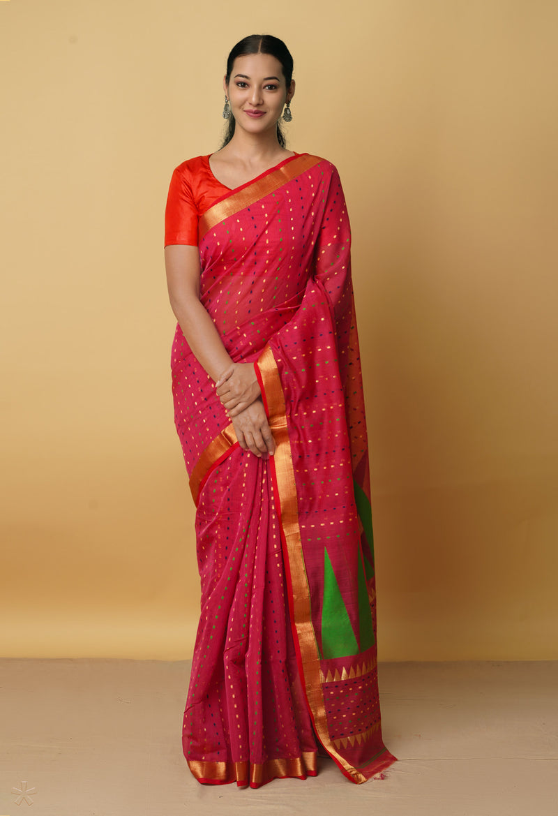 Pink Pure Handloom Maheshwari Sico Saree-UNM66297