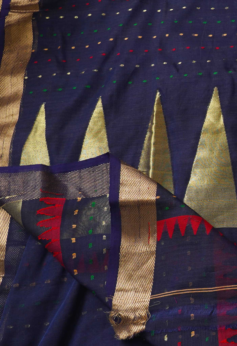 Navy Blue Pure Handloom Maheshwari Sico Saree-UNM66298