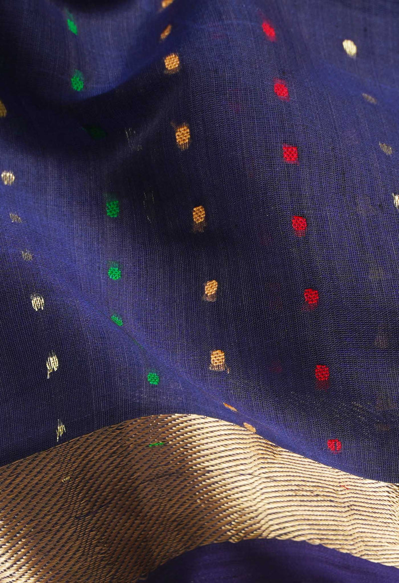 Navy Blue Pure Handloom Maheshwari Sico Saree-UNM66298