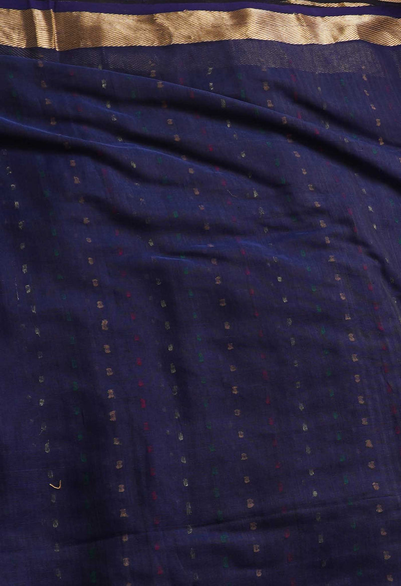 Navy Blue Pure Handloom Maheshwari Sico Saree-UNM66298