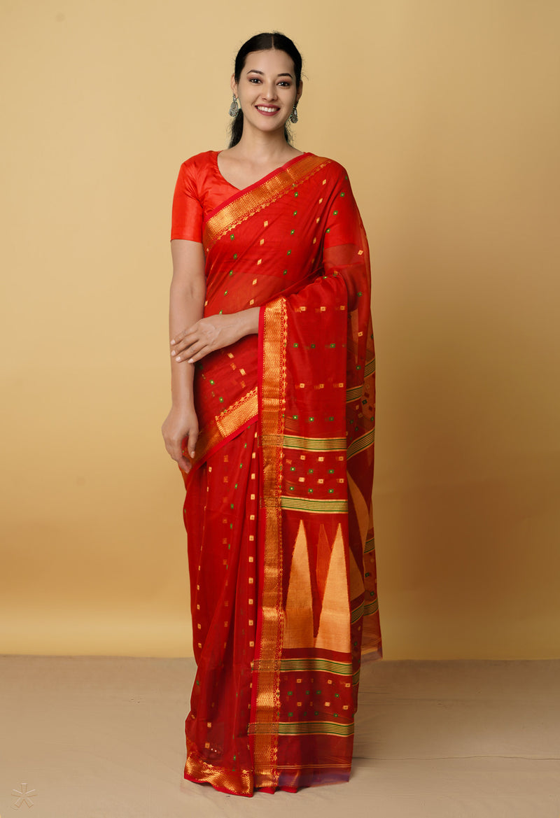 Red Pure Handloom Maheshwari Sico Saree-UNM66303