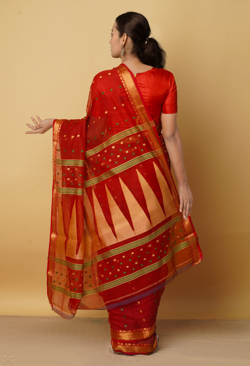 Red Pure Handloom Maheshwari Sico Saree-UNM66303