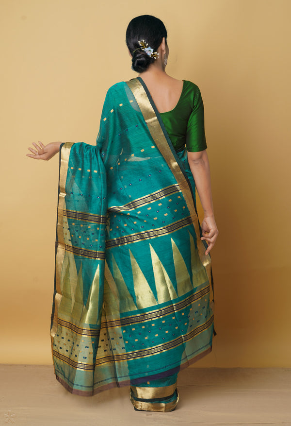Green Pure Handloom Maheshwari Sico Saree-UNM66304