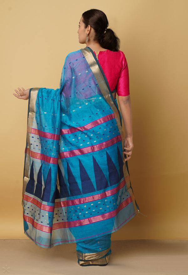 Blue Pure Handloom Maheshwari Sico Saree-UNM66305