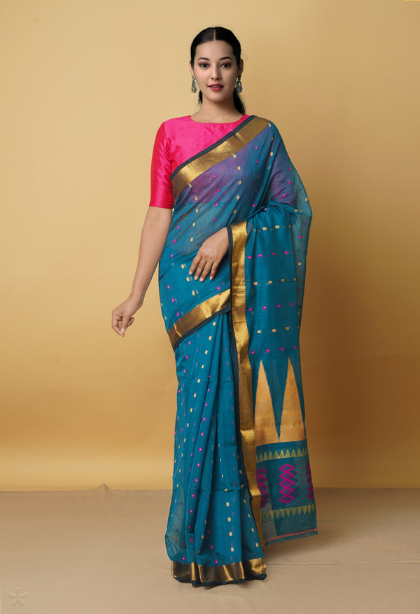 Blue Pure Handloom Maheshwari Sico Saree-UNM66306