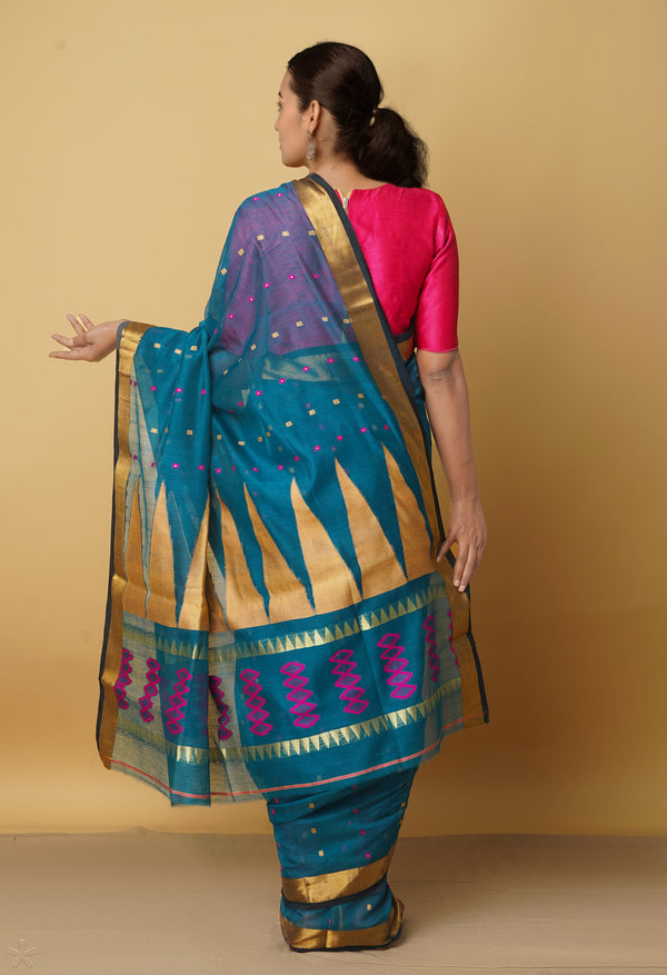 Blue Pure Handloom Maheshwari Sico Saree-UNM66306