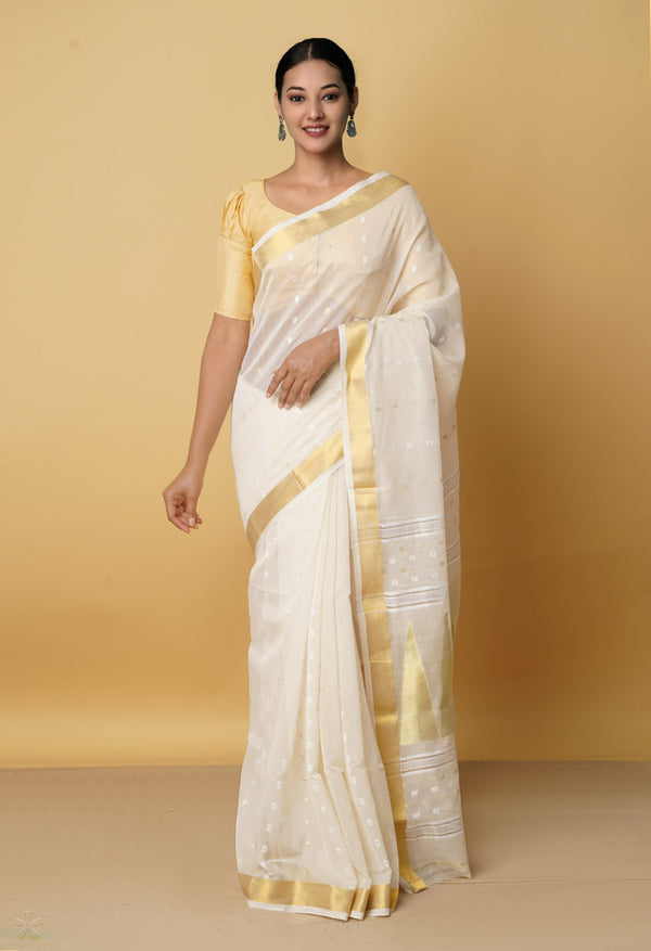 Cream Pure Handloom Maheshwari Sico Saree-UNM66307