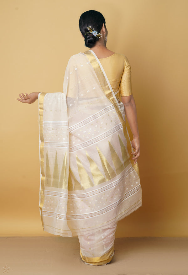 Cream Pure Handloom Maheshwari Sico Saree-UNM66307