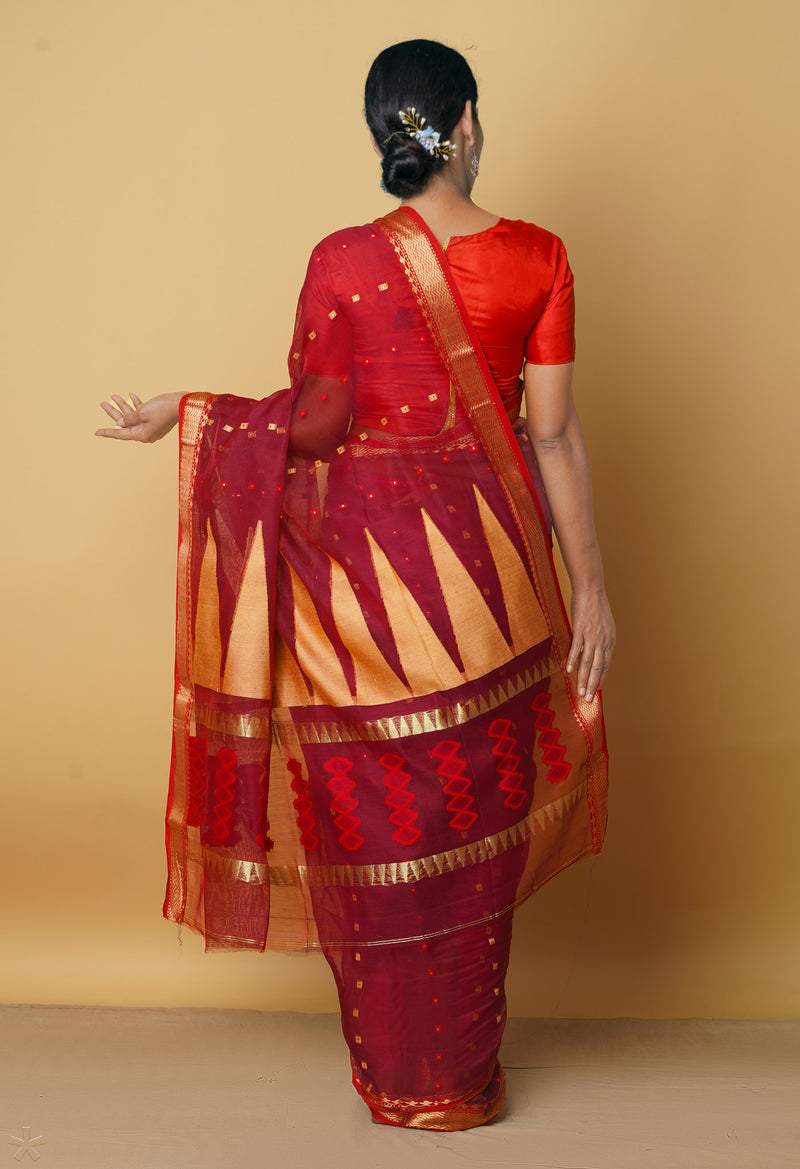Red Pure Handloom Maheshwari Sico Saree-UNM66308