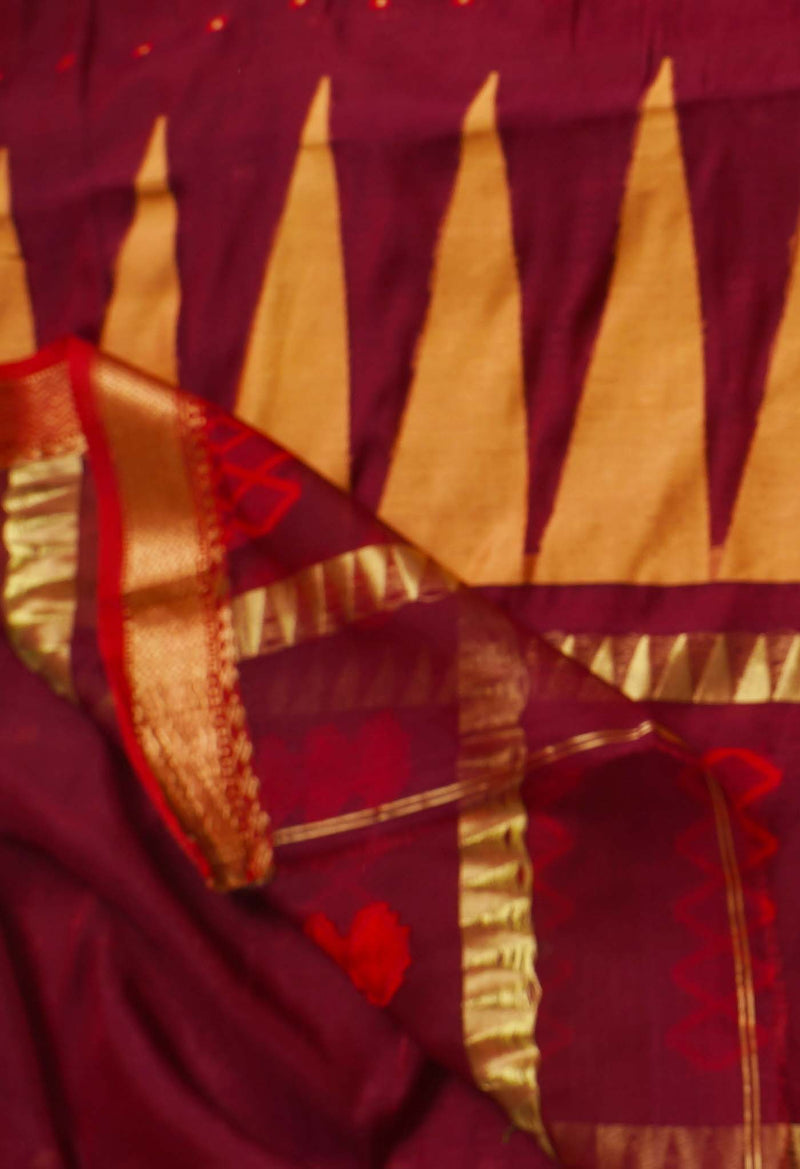 Red Pure Handloom Maheshwari Sico Saree-UNM66308