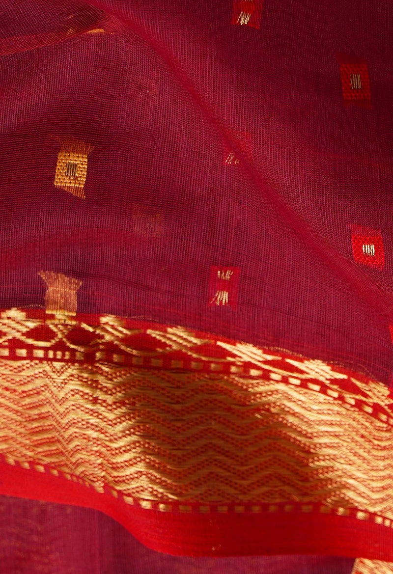 Red Pure Handloom Maheshwari Sico Saree-UNM66308