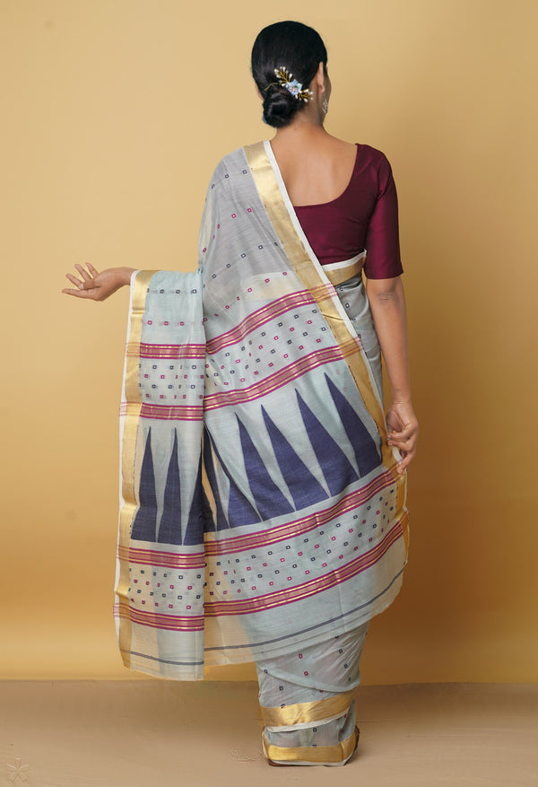Cream Pure Handloom Maheshwari Sico Saree-UNM66309