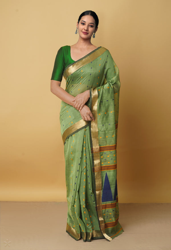 Green Pure Handloom Maheshwari Sico Saree-UNM66310